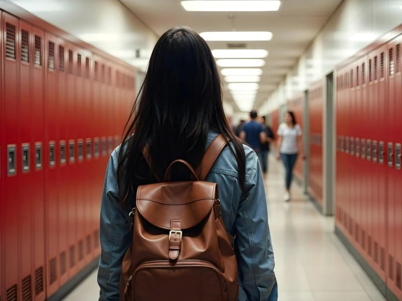 Uczennica w korytarzu szkolnym